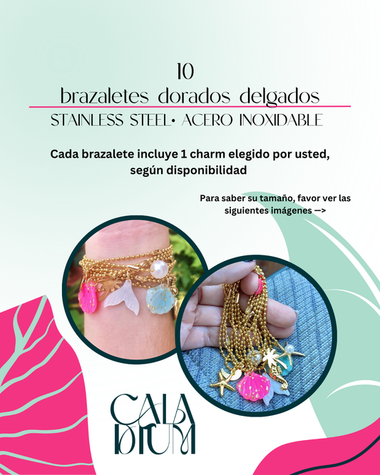 10 brazaletes dorados delgados