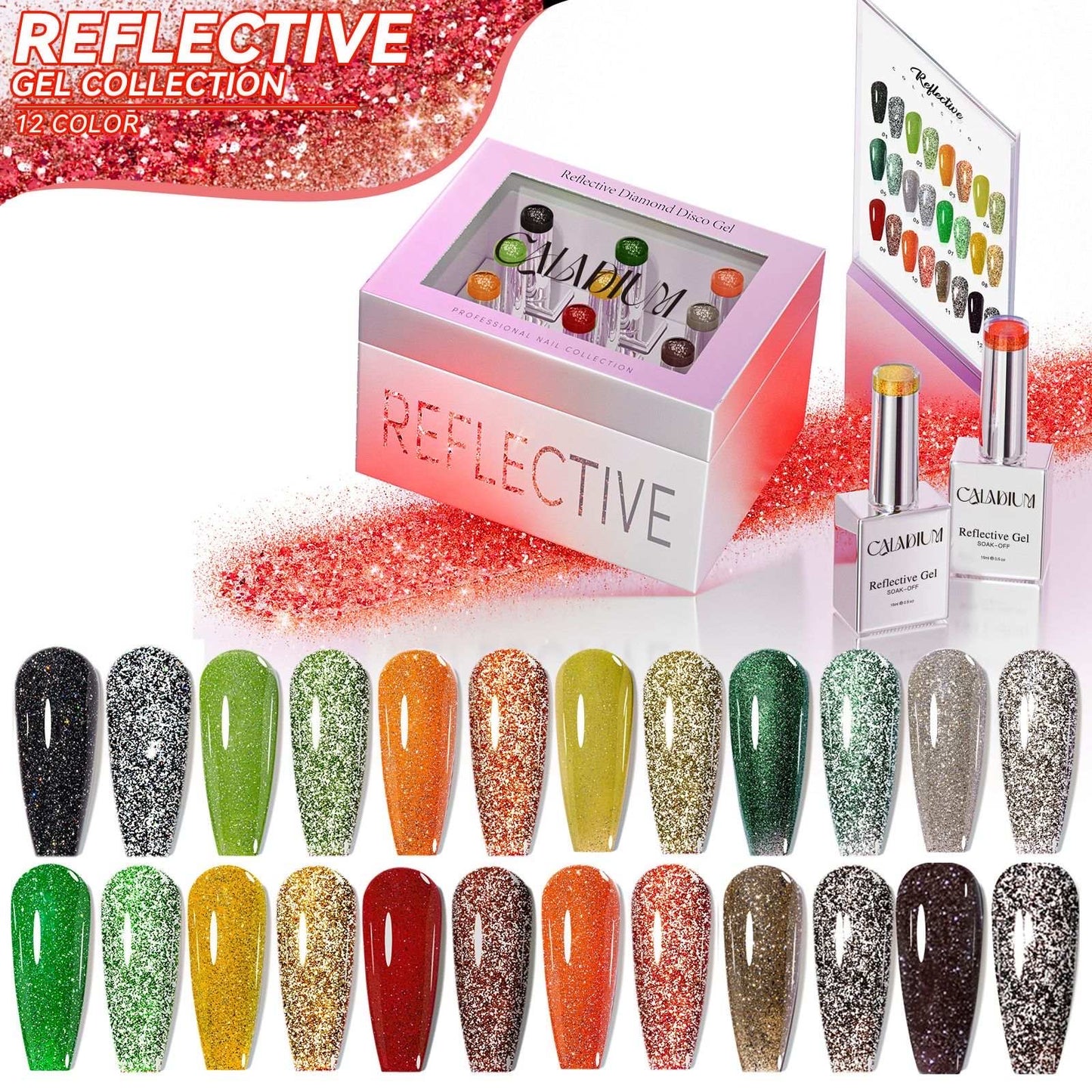 Reflective Fall Collection 12pcs (=$9 c/u) + muestrario y caja GRATIS.