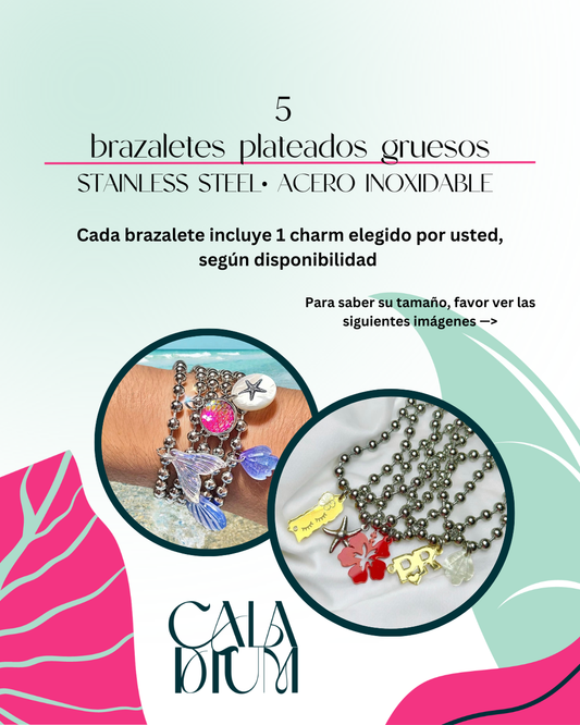 5 brazaletes plateados GRUESOS