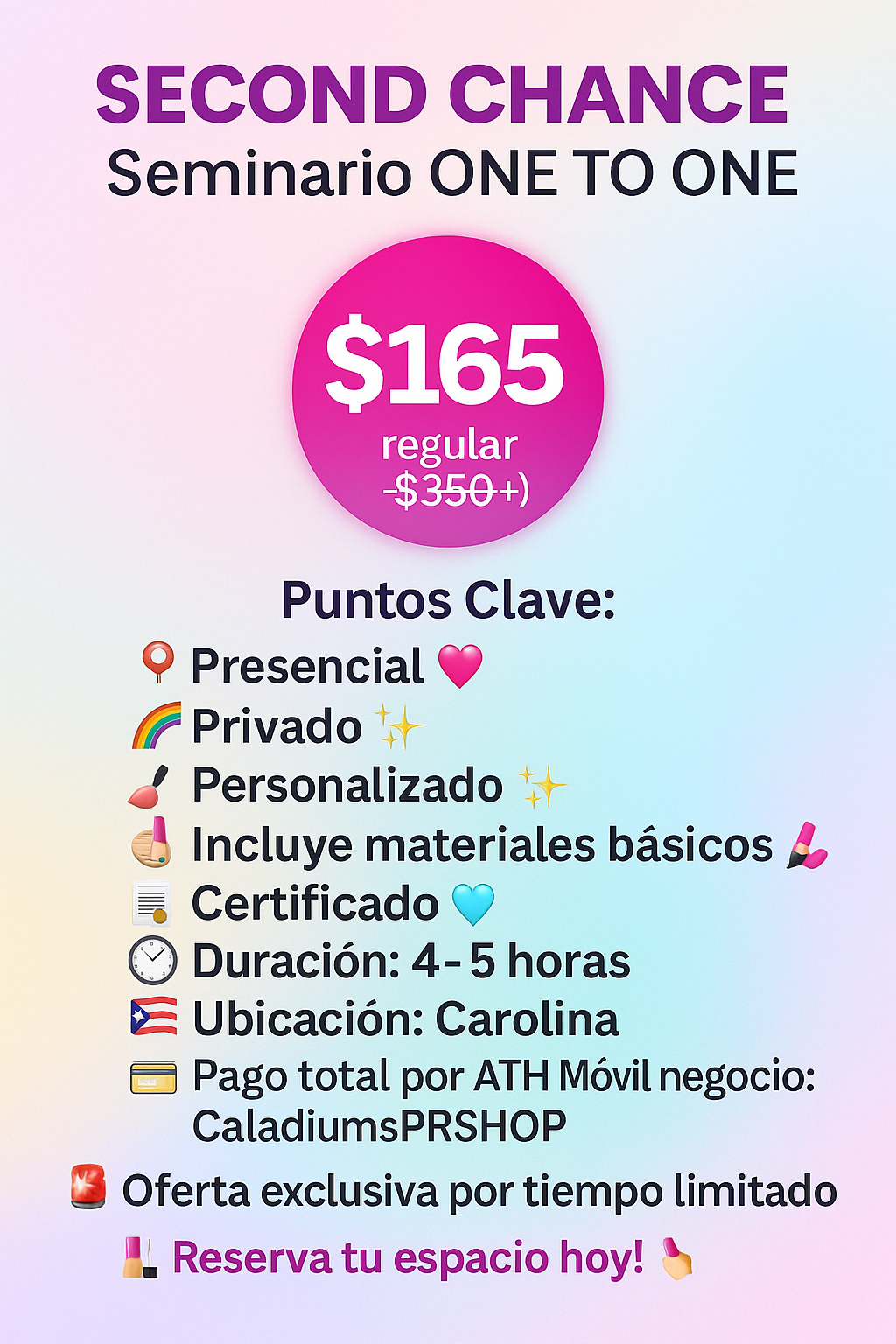 SECOND CHANCE 🤭 Seminario Presencial Privado en oferta (totalidad)